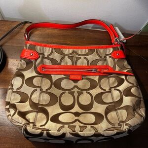 Coach Tan and Red Shoulder Bag